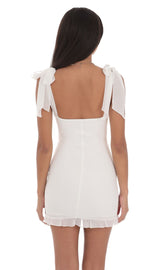 Shoulder Ties Ruffle Dress in White
